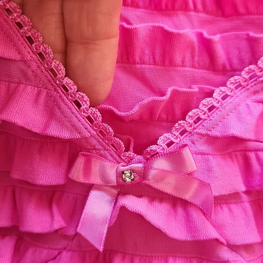 Bisou Bisou by Michele Bohbot Vintage Y2K Pink Ruffle Dress Slip M - Picture 12 of 14